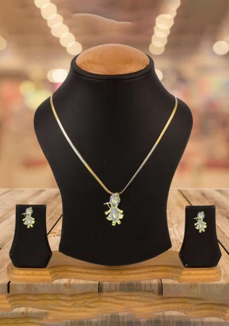 White Kanha With Flute Ad Pendant Chain Set For Women