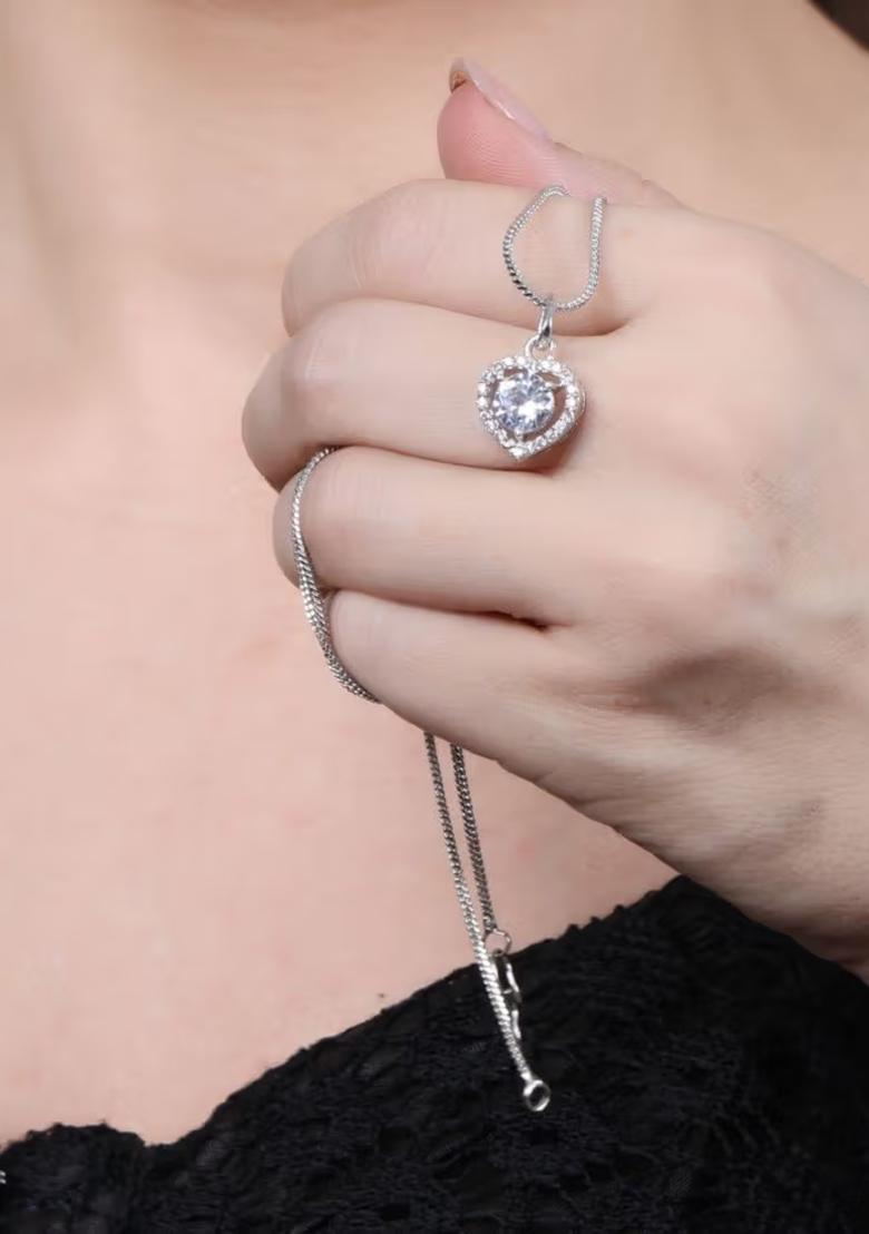 White Heart Design Ad Pendant Chain For Women
