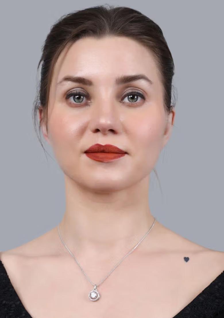 Gold White Round Ad Pendant Chain For Women