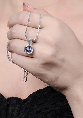 Blue Square Pendant Chain For Women