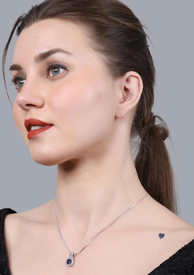 Blue Square Pendant Chain For Women