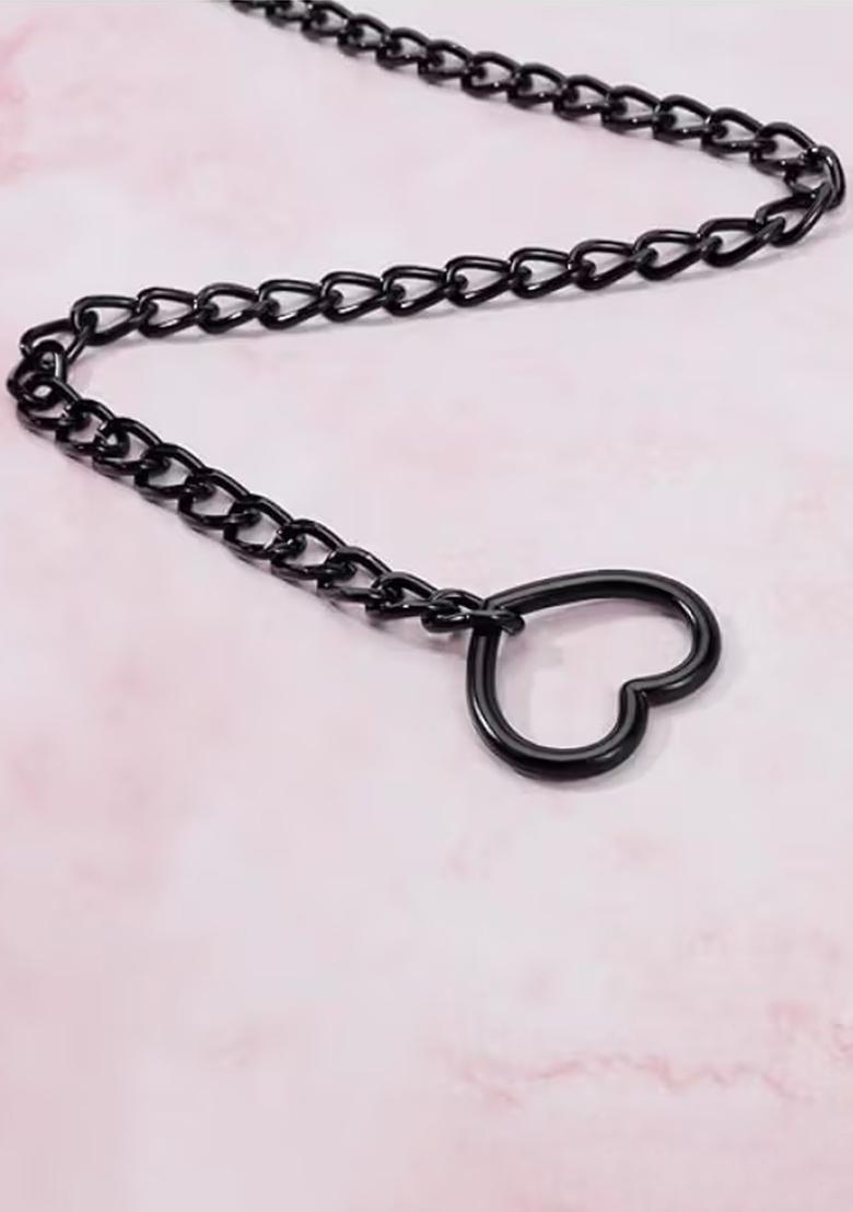 Black Heart In Heart Pendant Chain For Women