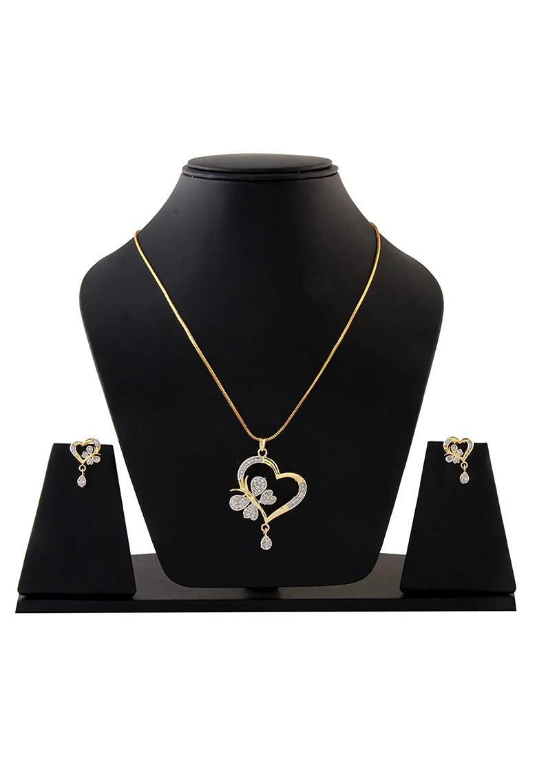 Gold Butterfly And Heart Design Pendant Chain For Women
