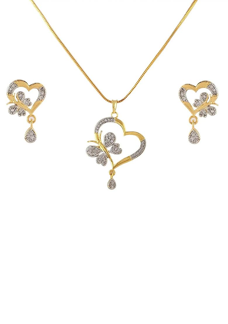 Gold Butterfly And Heart Design Pendant Chain For Women