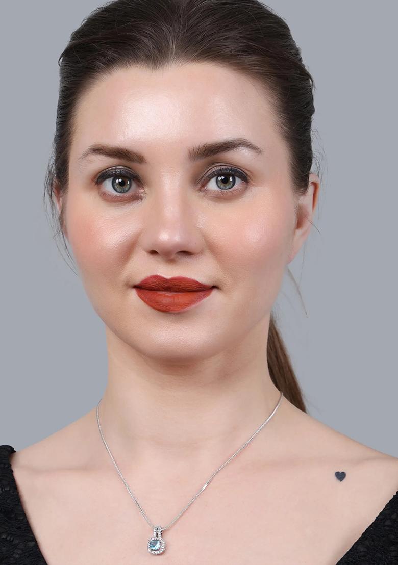 Blue Turquoise Square Ad Pendant Chain For Women