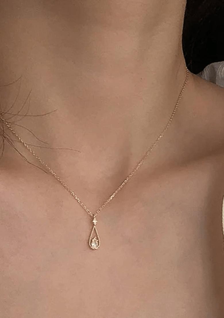 Gold Black Rectangle, Drop, And Heart In Heart Pendant Chain Combo For Women