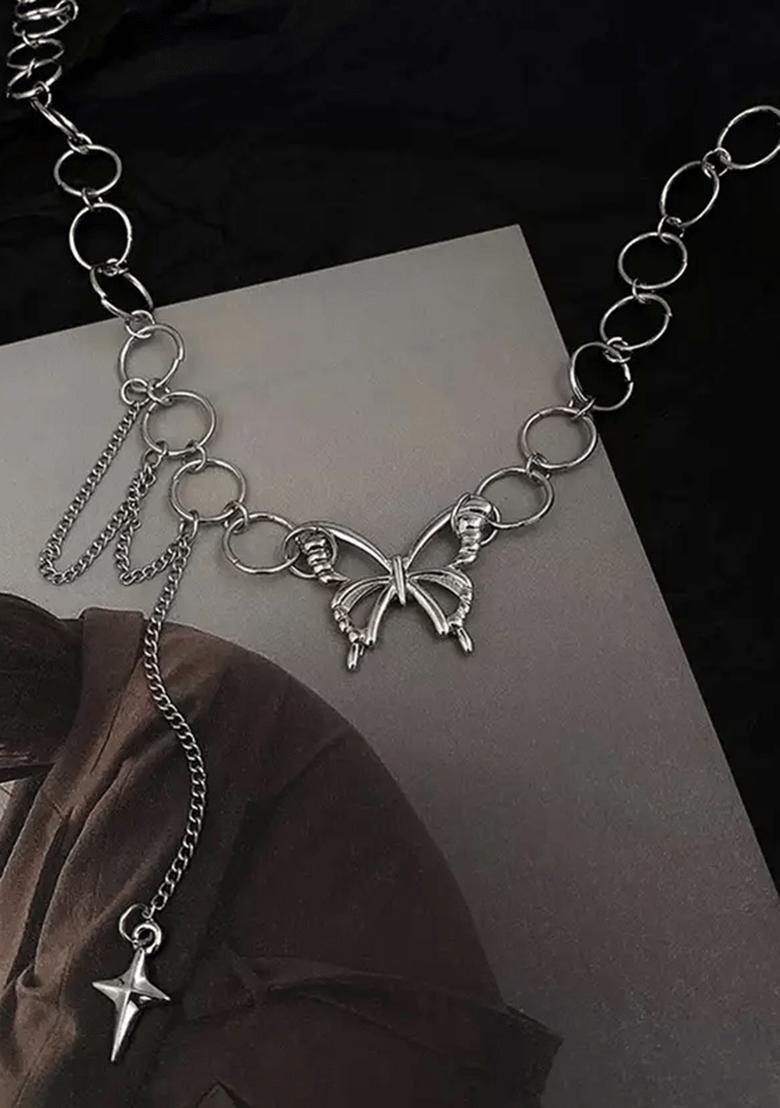 Black Heart And Latkan Design Pendant Chain For Women