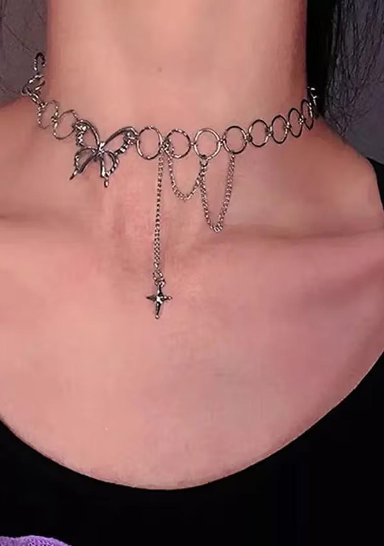 Black Heart And Latkan Design Pendant Chain For Women