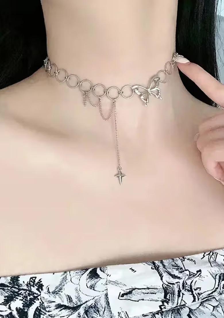 Black Heart And Latkan Design Pendant Chain For Women