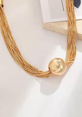 Gold Big Golden Beads Multi Layer Pendant Chain For Women