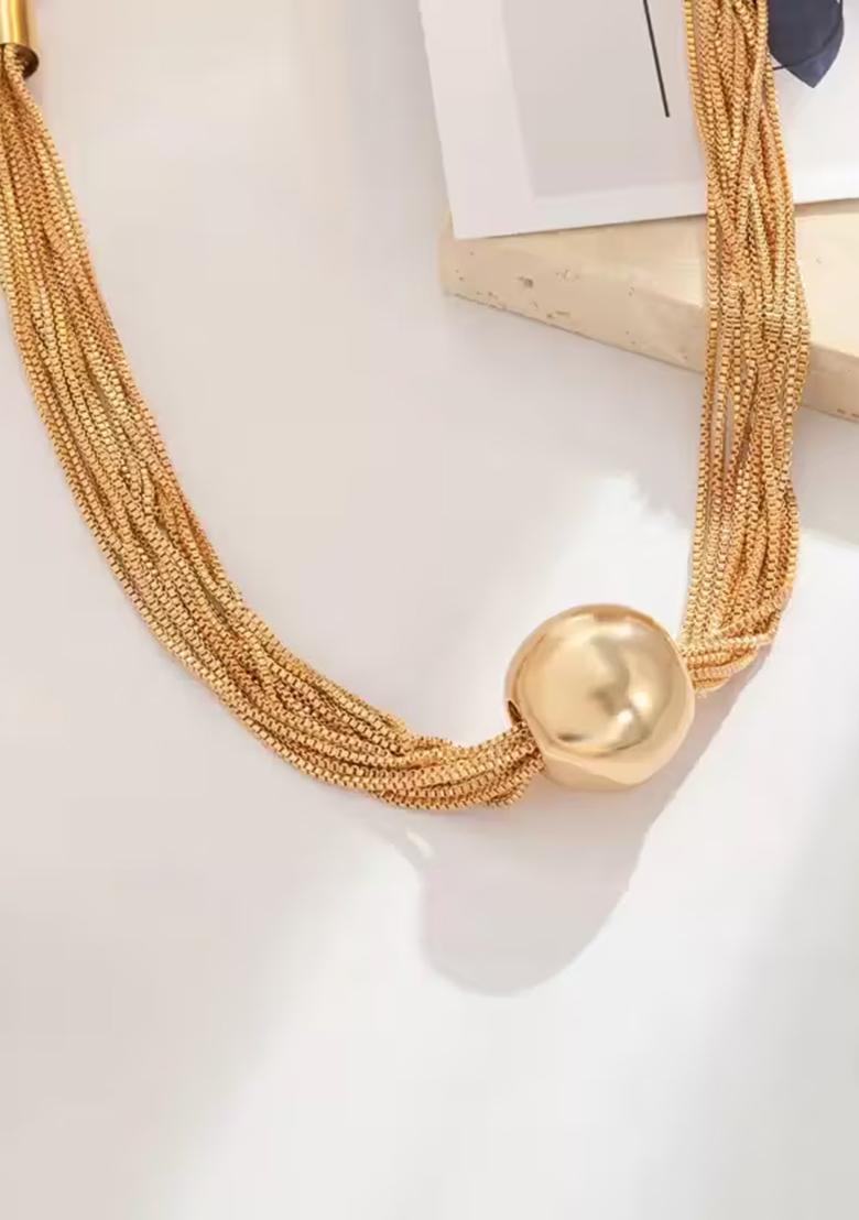Gold Big Golden Beads Multi Layer Pendant Chain For Women