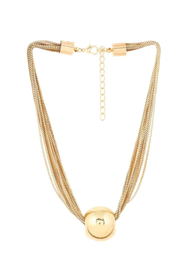 Gold Big Golden Beads Multi Layer Pendant Chain For Women