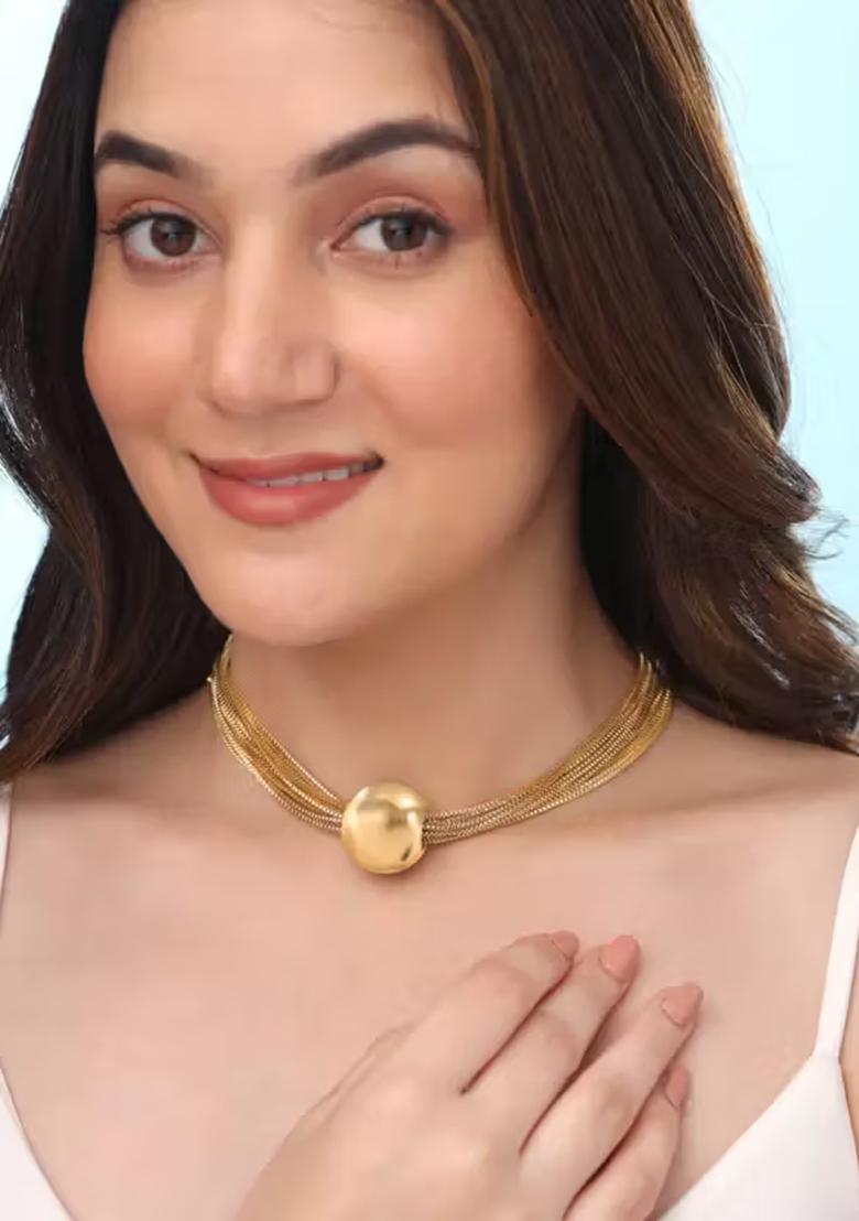 Gold Big Golden Beads Multi Layer Pendant Chain For Women