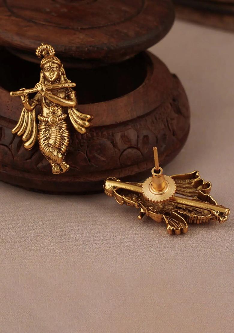 Gold Krishna With Flute Pendant Chain Set For Women