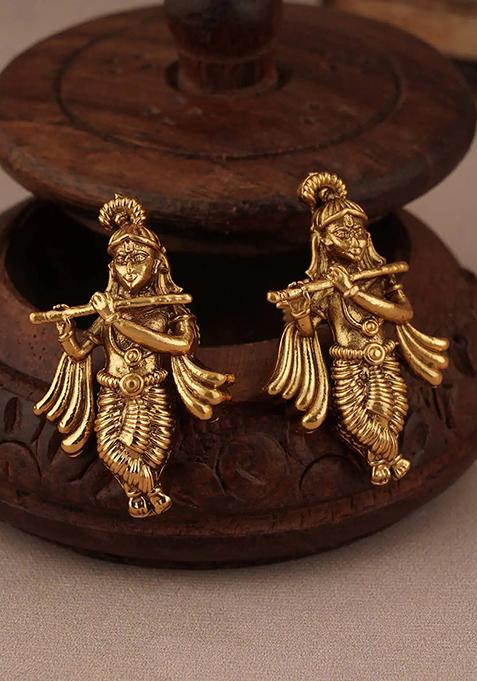 Gold Krishna With Flute Pendant Chain Set For Women