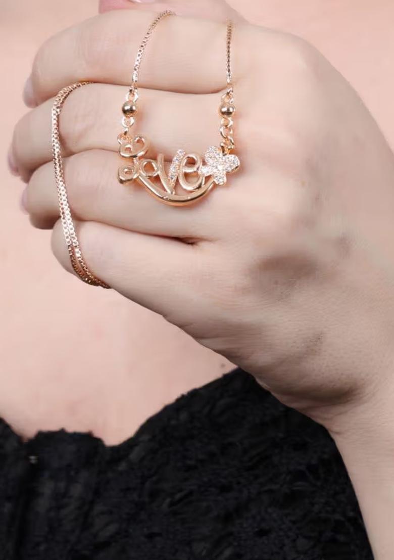 Gold Love Word Design Pendant Chain For Women