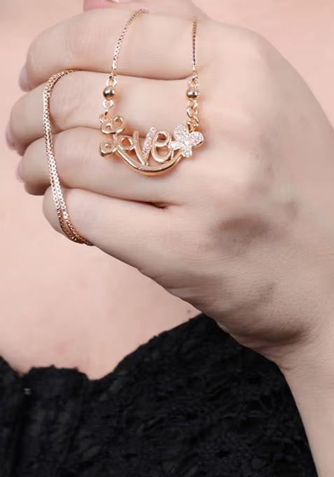 Gold Love Word Design Pendant Chain For Women