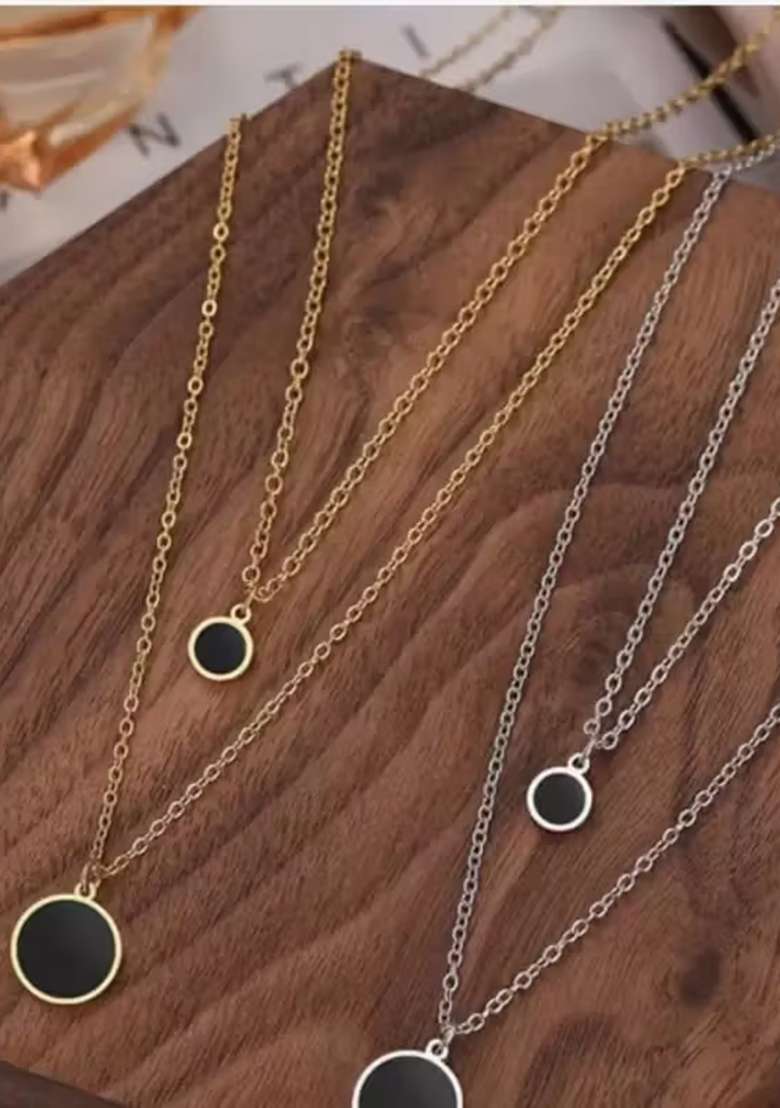 Golden And Silver Round Pendant Chain Combo For Women - Indya