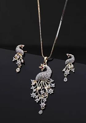 Gold Peacock Design Pendant Chain Set For Women