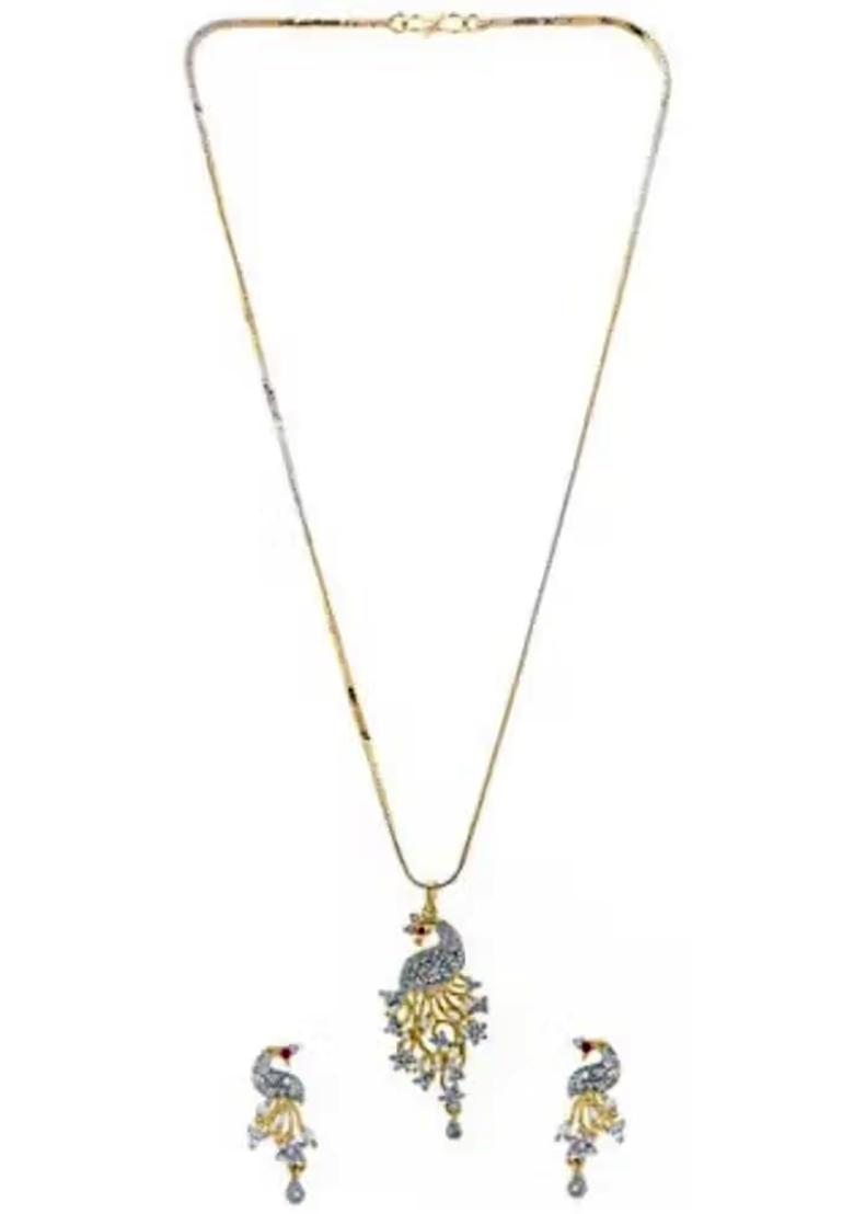 Gold Peacock Design Pendant Chain Set For Women