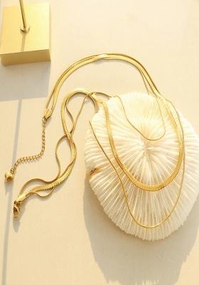 18K Gold Plated Anti Tarnish Minimal Triple Layered Snake Chain Necklace