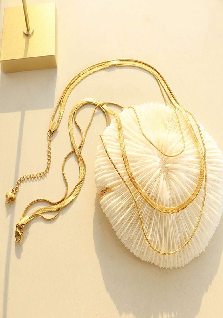 18K Gold Plated Anti Tarnish Minimal Triple Layered Snake Chain Necklace - Indya