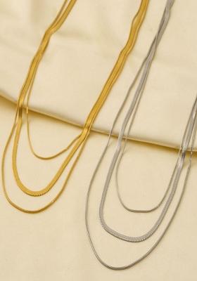 18K Silver Plated Anti Tarnish Minimal Triple Layered Snake Chain Necklace