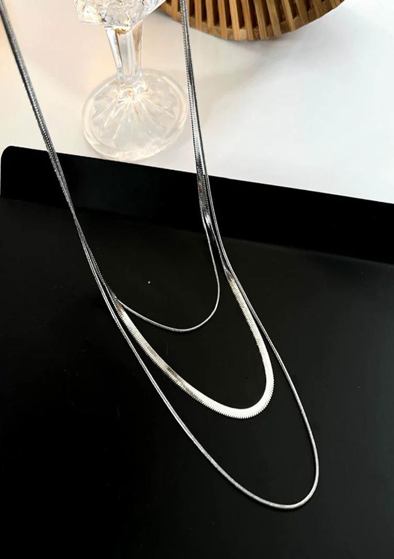 18K Silver Plated Anti Tarnish Minimal Triple Layered Snake Chain Necklace - Indya