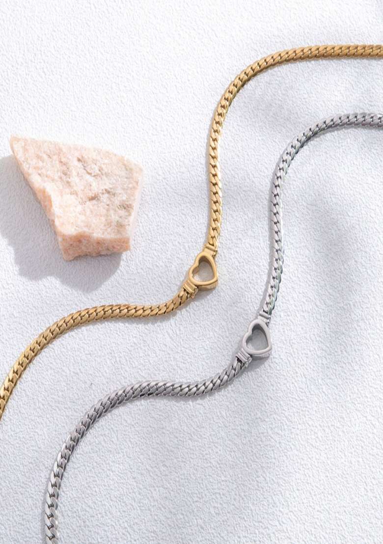 18K Gold Plated Anti Tarnish Thick Chain Heart Necklace, Statement Jewelry - Indya