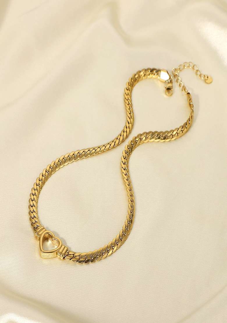 18K Gold Plated Anti Tarnish Thick Chain Heart Necklace, Statement Jewelry - Indya