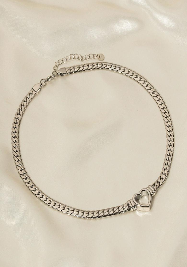 18K Silver Plated Anti Tarnish Thick Chain Heart Necklace, Statement Jewelry - Indya