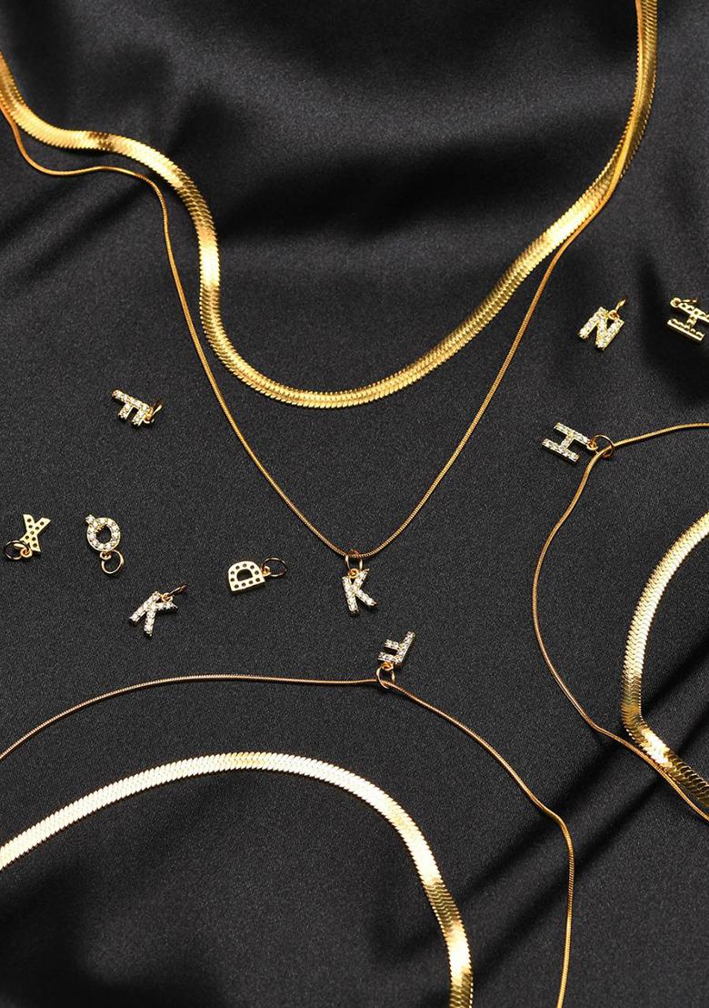 18K Gold Plated Anti Tarnish Initial Letter A Zircon Pendant Layered Necklace - Indya