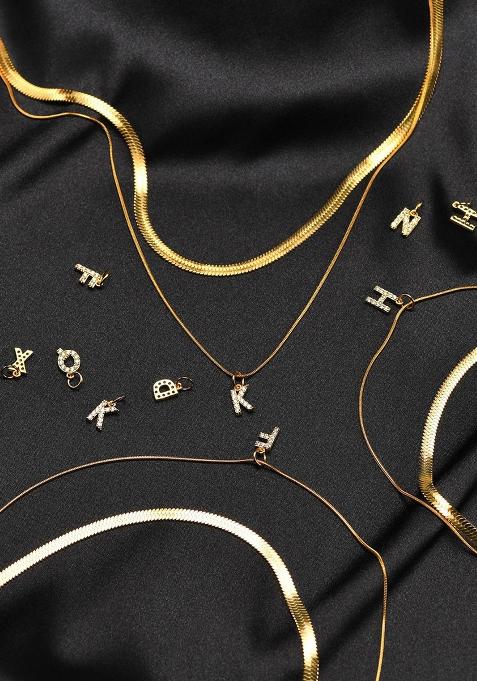 18K Gold Plated Anti Tarnish Initial Letter A Zircon Pendant Layered Necklace