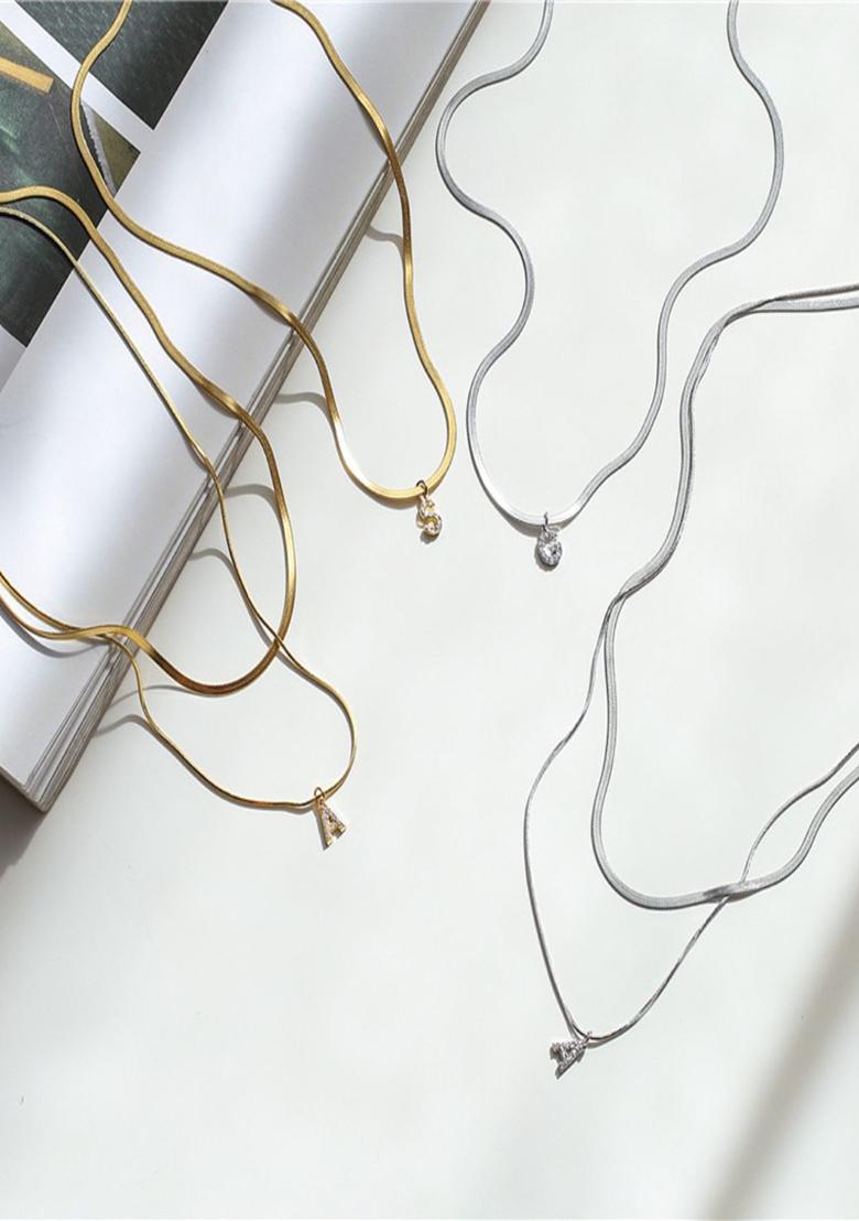 18K Gold Plated Anti Tarnish Initial Letter N Zircon Pendant Layered Necklace - Indya