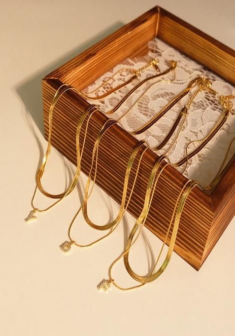 18K Gold Plated Anti Tarnish Initial Letter D Zircon Pendant Layered Necklace