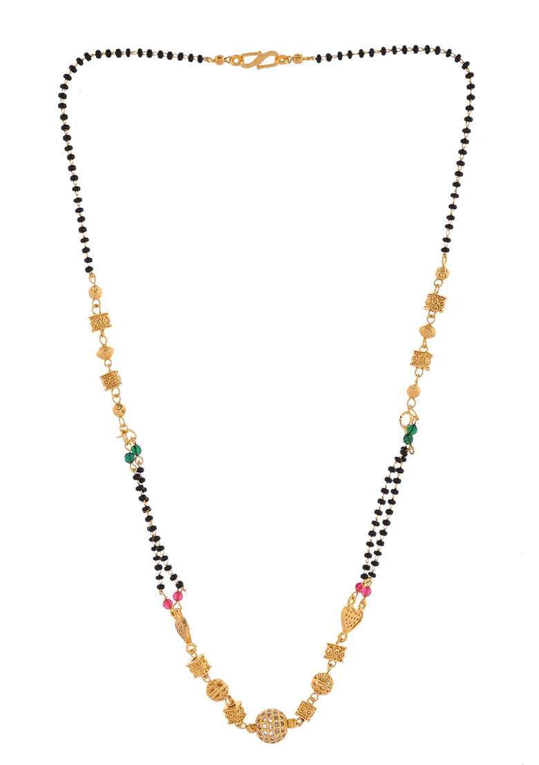 Double Line Black Beaded Mangalsutra With Designer Gold And Toned Pendant

 - Indya