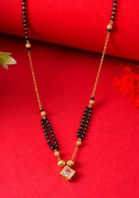 Traditional Black Beaded Mangalsutra With Geometric Stone Pendant

