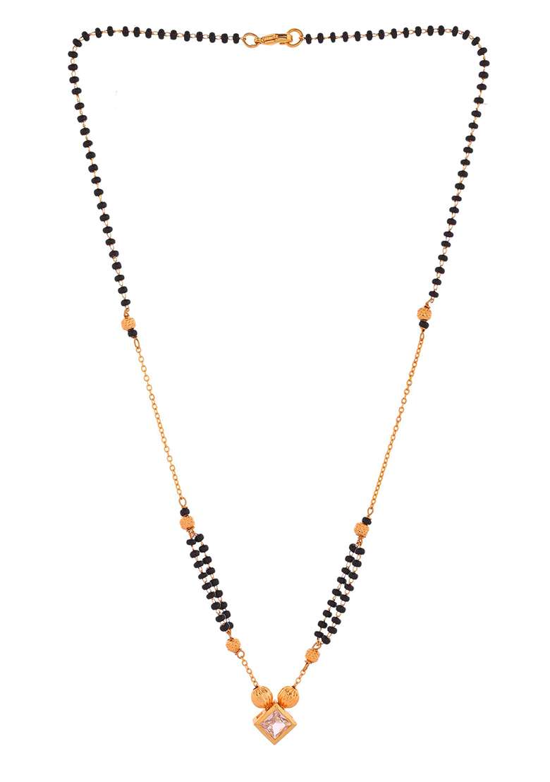 Traditional Black Beaded Mangalsutra With Geometric Stone Pendant

 - Indya