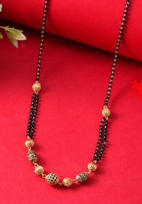 Traditional Gold Bead Mangalsutra With Black Double Chain

