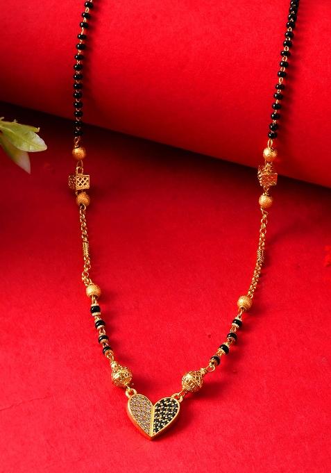 Dual And Toned Artificial Stone Heart Mangalsutra With Golden Beads

