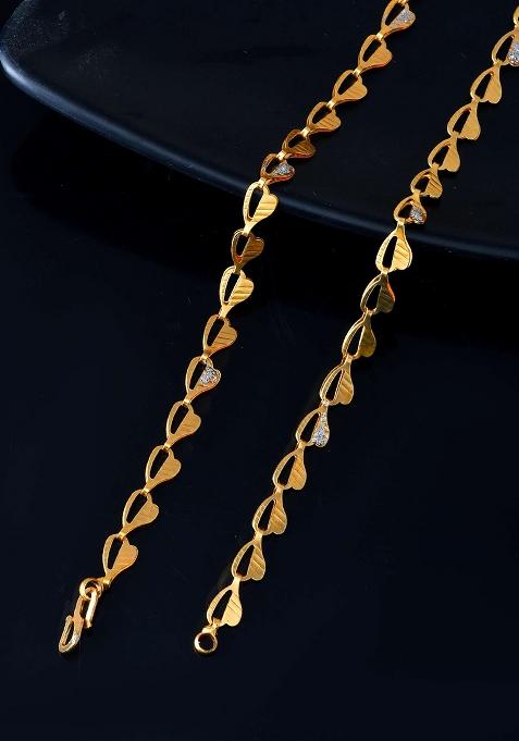 Gold And Toned Heart Leaf Pattern Chain Necklace