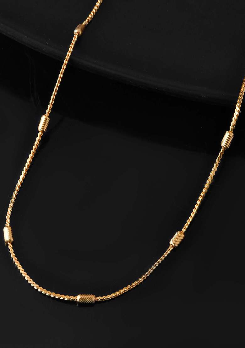 Classic Golden Chain With Knurled Cylinder Detailing - Indya