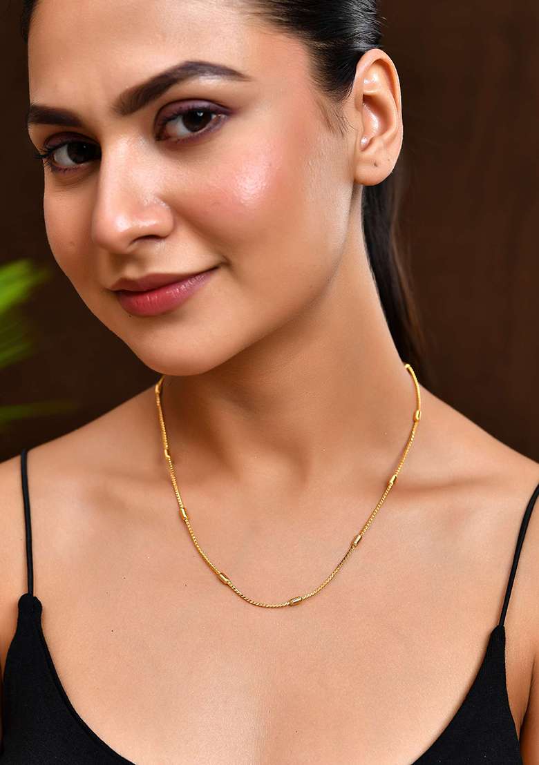 Classic Golden Chain With Knurled Cylinder Detailing - Indya