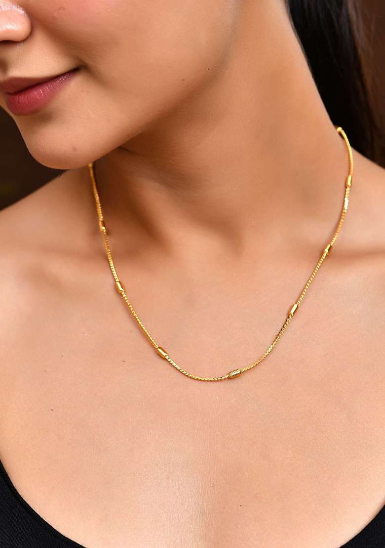 Classic Golden Chain With Knurled Cylinder Detailing - Indya