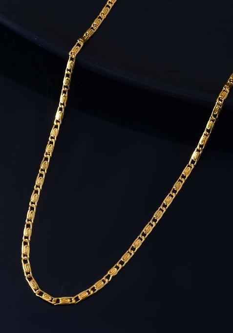 Textured Rectangle Link Chain In Gold Finish

