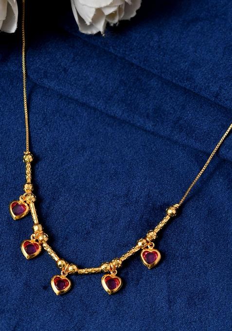 Love And Inspired Gold Chain With Dainty Heart Drops