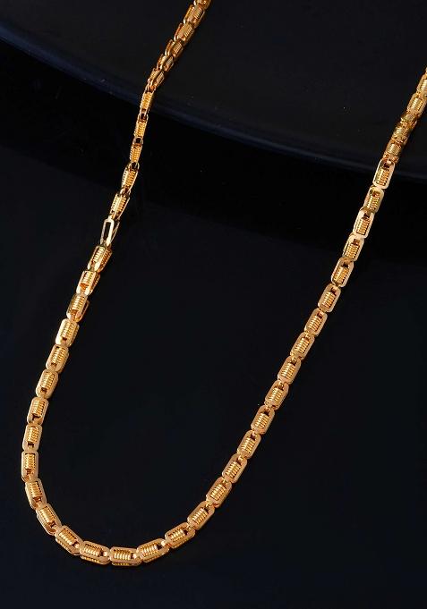 Textured Barrel And Style Gold Chain Necklace 
