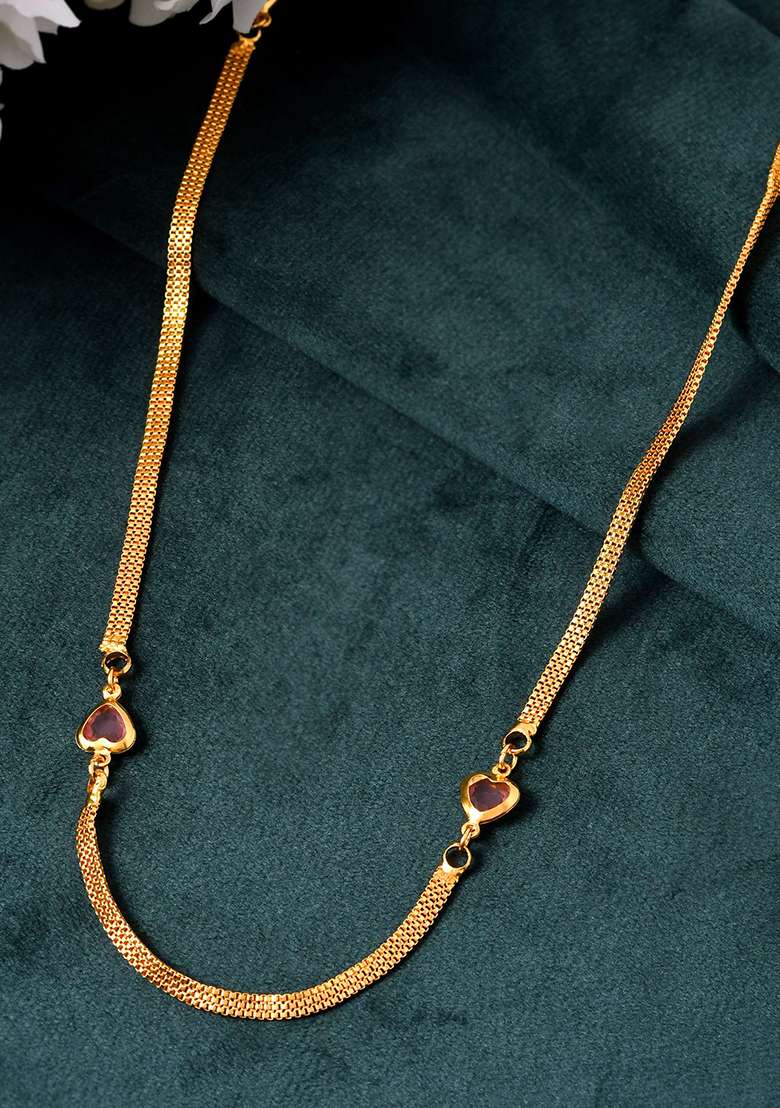 Gold Plated Chain With Purple Heart Charms - Indya