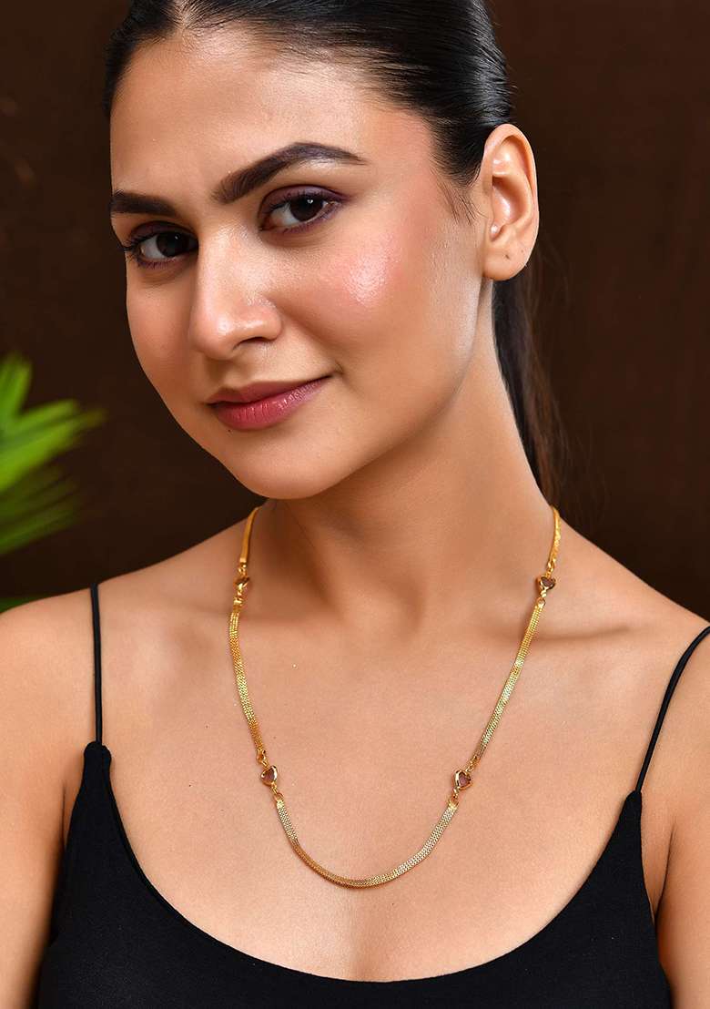Gold Plated Chain With Purple Heart Charms - Indya