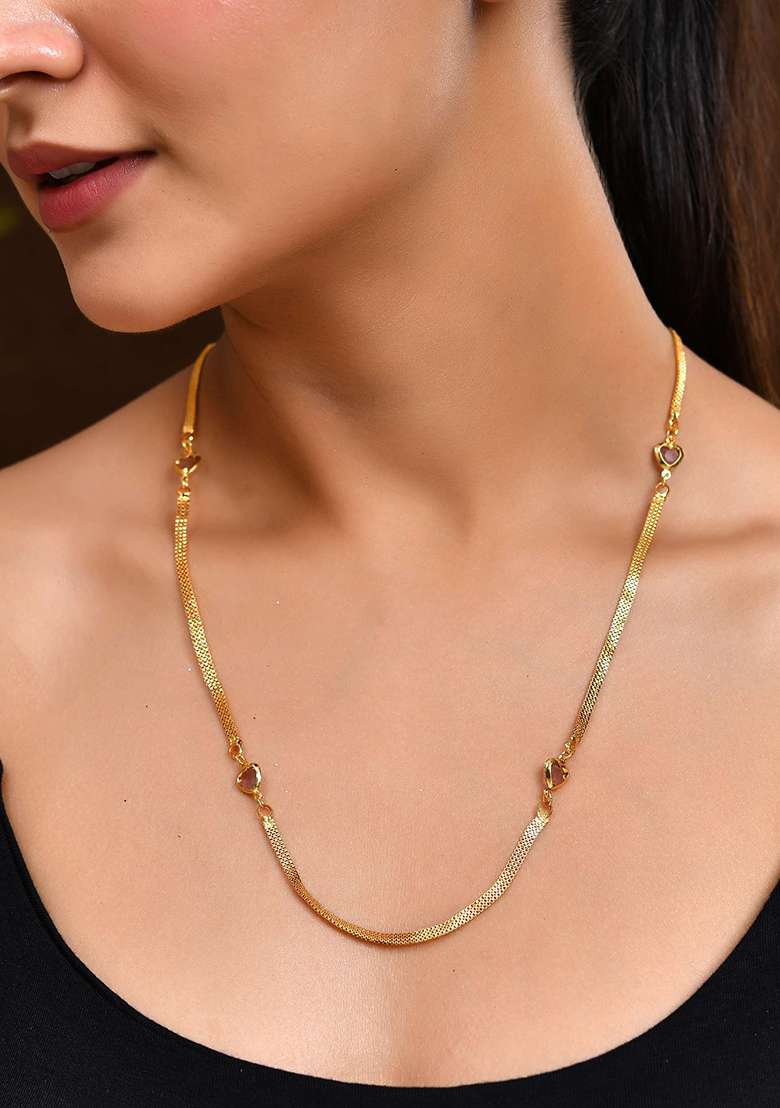 Gold Plated Chain With Purple Heart Charms - Indya